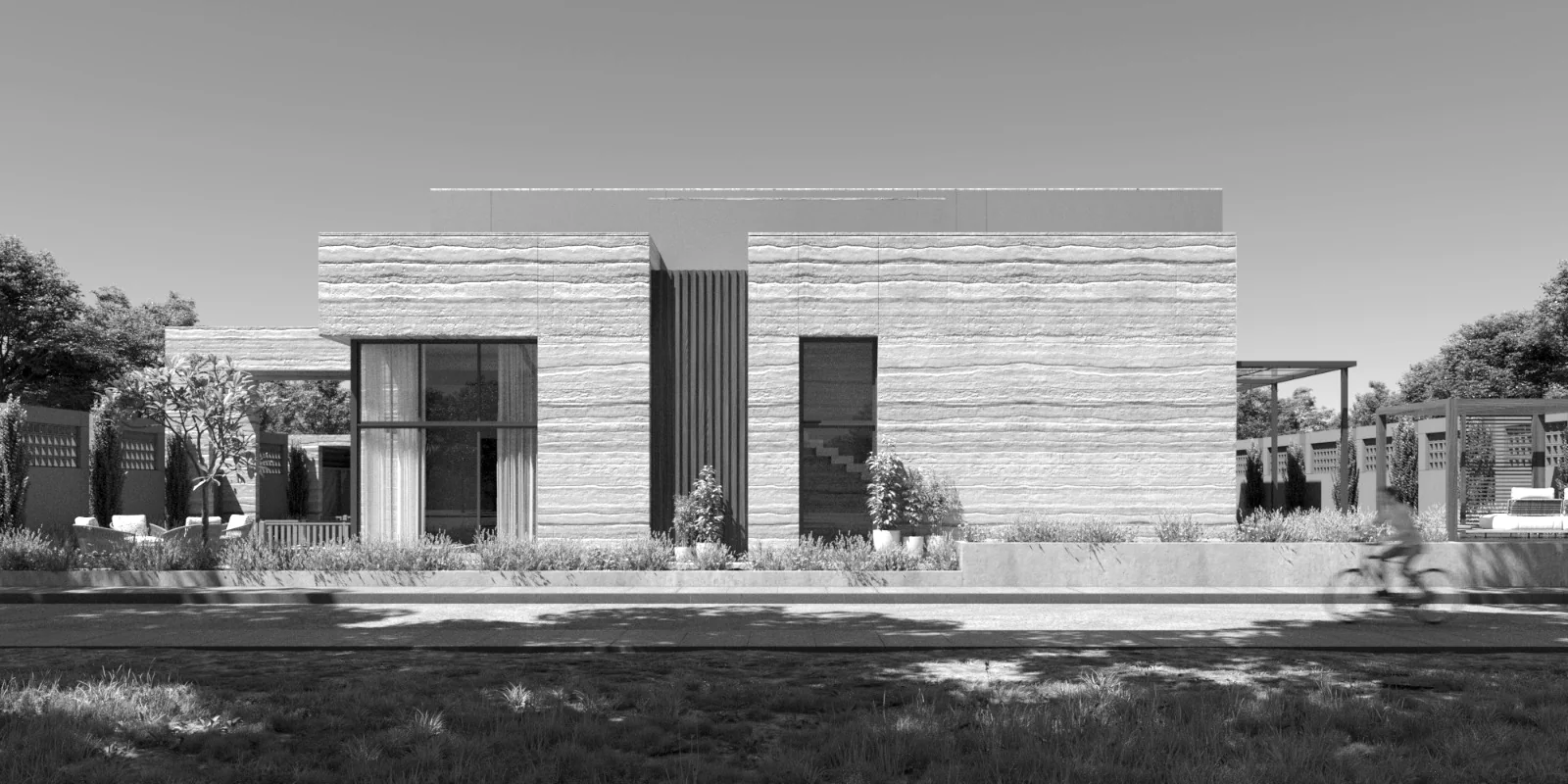 Tvastra Design, rammed-earth residence, black and white