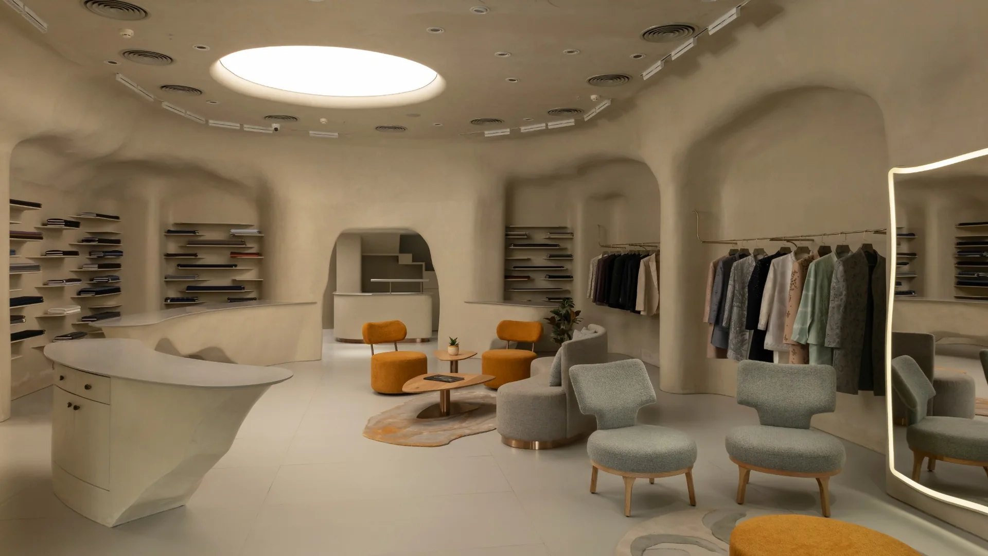 Calibre, display shelving in the curved wall