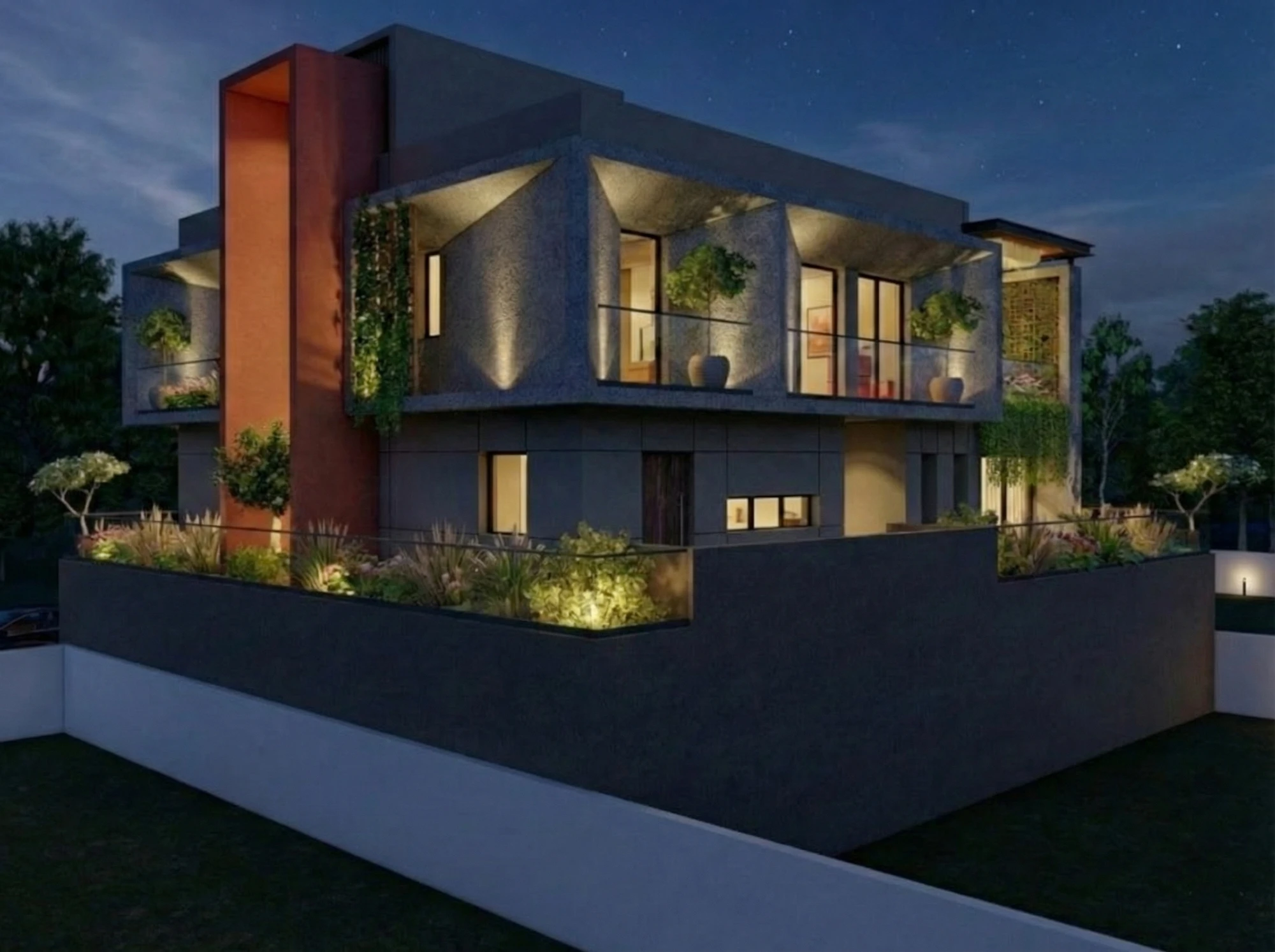 Jālikā, rear elevation at night