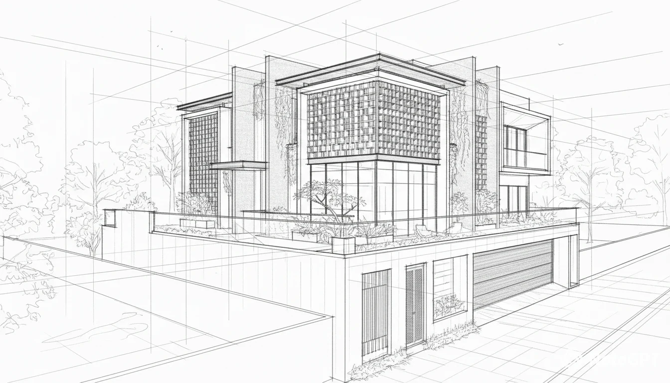 Jālikā, concept sketch, corner perspective
