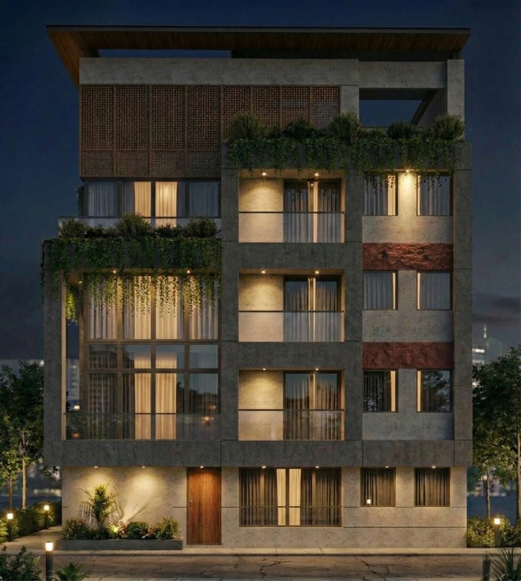 Ṛju, front elevation at night