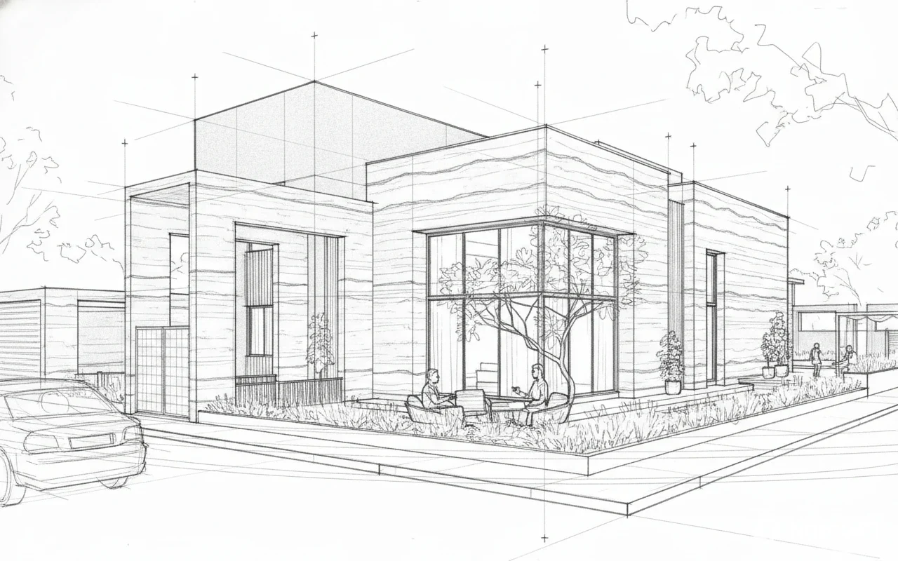 Vālukā, concept sketch, courtyard corner