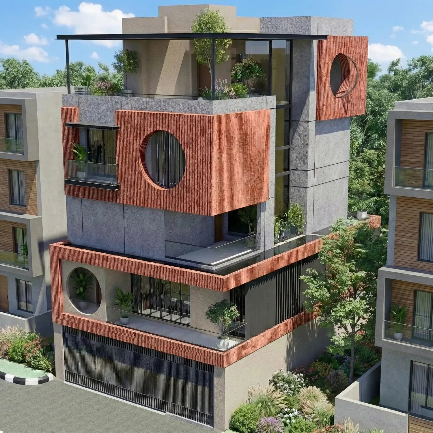 Vritta, street-corner elevation