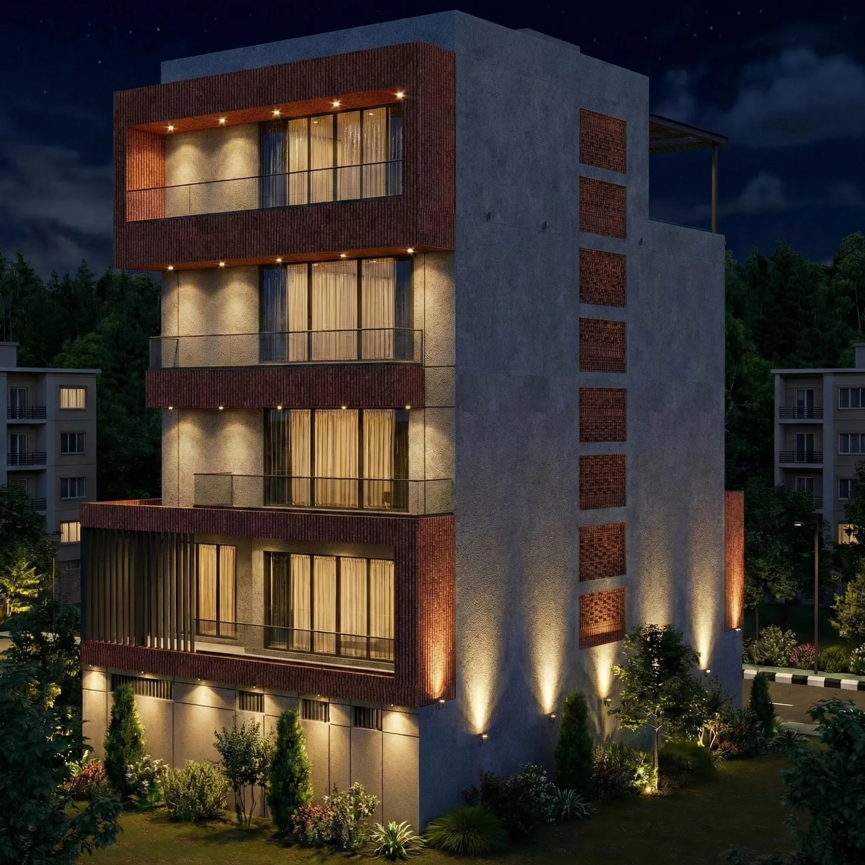 Vritta, street elevation at night